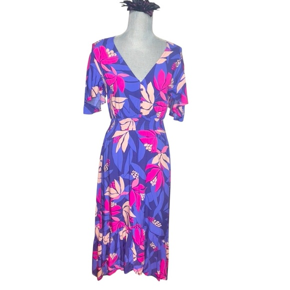 Abel the Label Anthropologie flutter sleeve high low midi dress bold floral XS - Picture 1 of 12